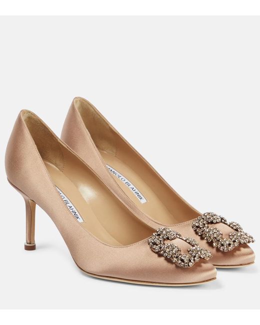 Manolo Blahnik Brown Pumps Hangisi 70 Aus Satin Mit Kristallen