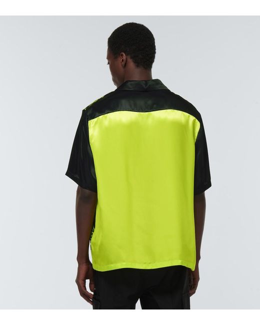 Versace Green Printed Satin Bowling Shirt for men