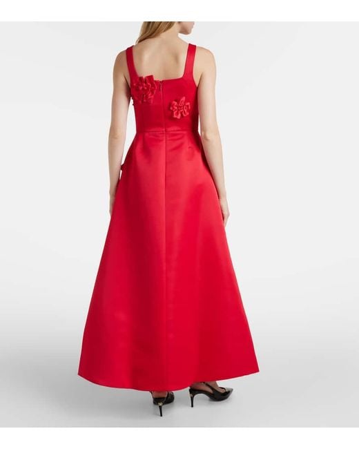 LEO LIN Red Rianne Floral-Applique Maxi Dress