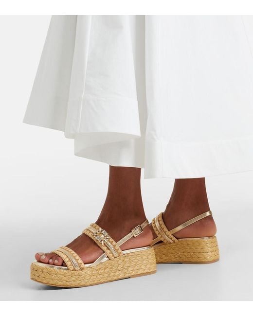 Roger Vivier Metallic Embellished Platform Espadrille Sandals