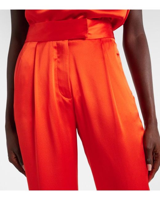 The Sei Red High-Rise Silk Satin Wide-Leg Pants