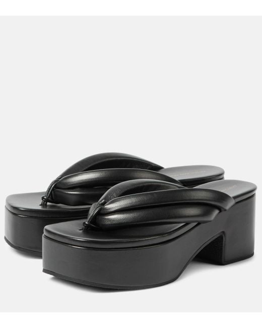 Dries Van Noten Black Leather Platform Thong Sandals
