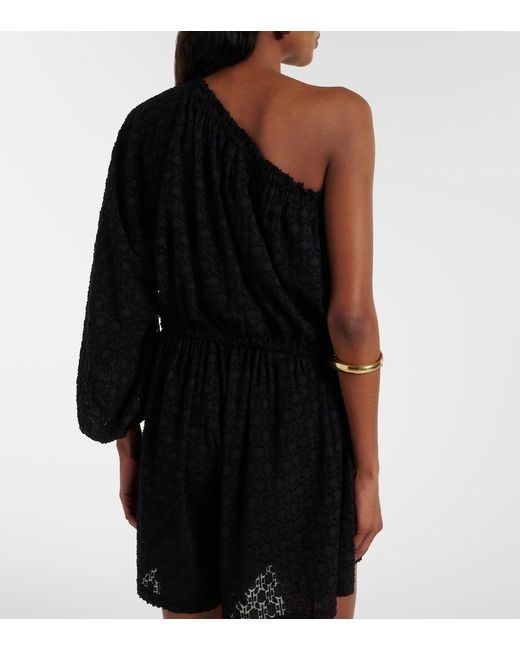 Eres Black Twist One-Shoulder Silk And Cotton Jacquard Top
