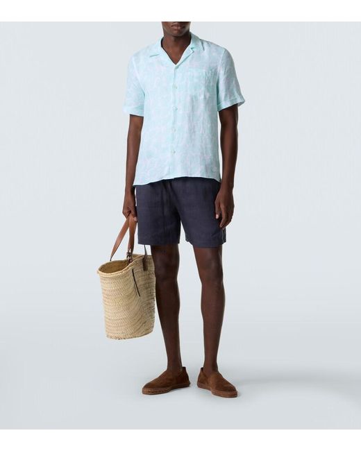 Vilebrequin Blue Charli Floral Linen Bowling Shirt for men