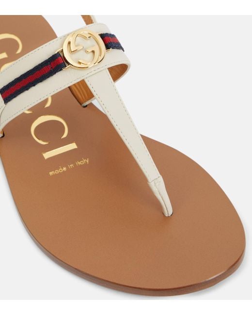 Gucci White Interlocking G Leather Thong Sandals