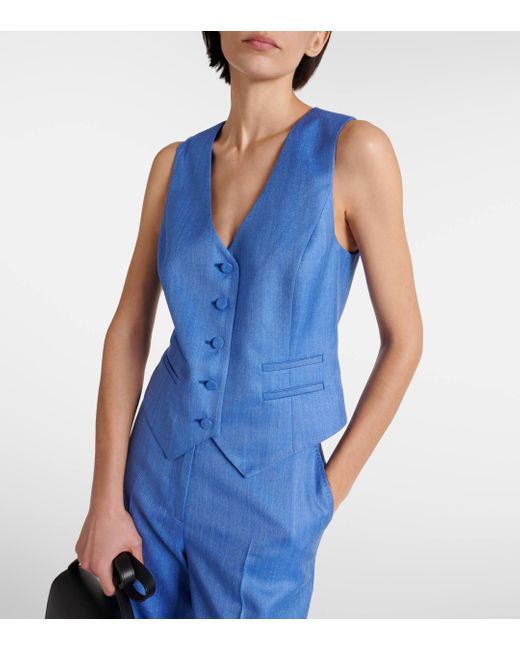 Gabriela Hearst Blue Coleridge Wool, Silk, And Linen Vest