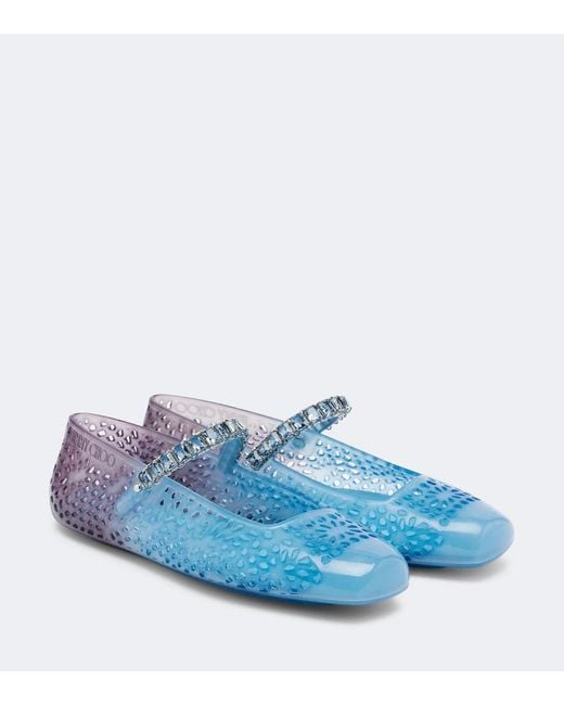 Jimmy Choo Blue Jelly Crystal-Embellished Ballet Flats