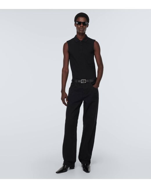 Saint Laurent Black Cotton-blend Pique Polo Shirt for men