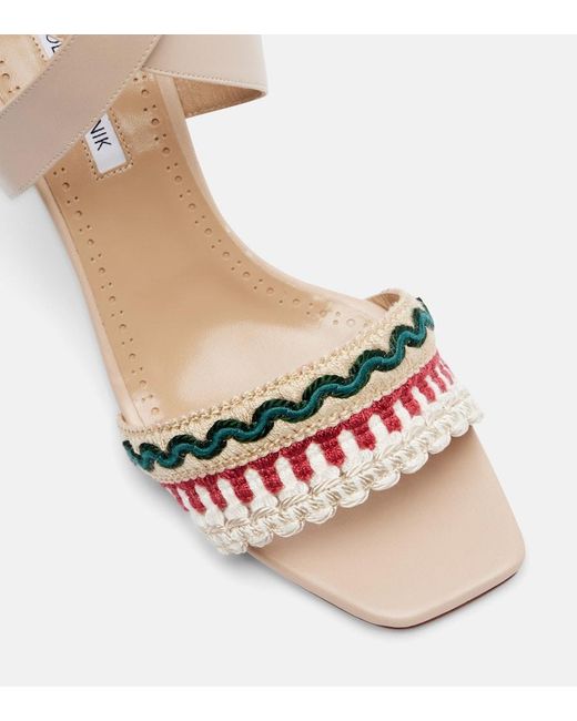 Manolo Blahnik Metallic Mabeco 90 Embroidered Leather Sandals