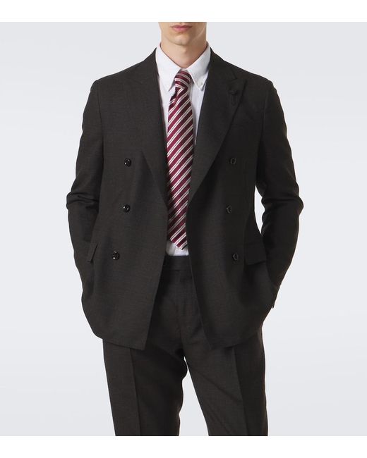 Lardini Black Checked Double-Breasted Virgin Wool Suit for men