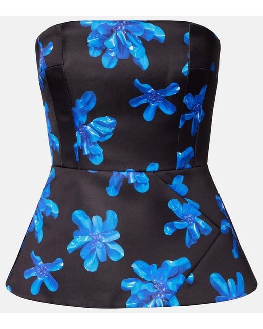 Emilia Wickstead Blue Regan Floral Genzianella Tube Top
