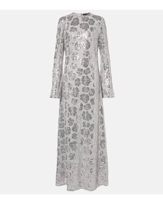 ROTATE BIRGER CHRISTENSEN Gray Floral Sequined Chiffon Maxi Dress