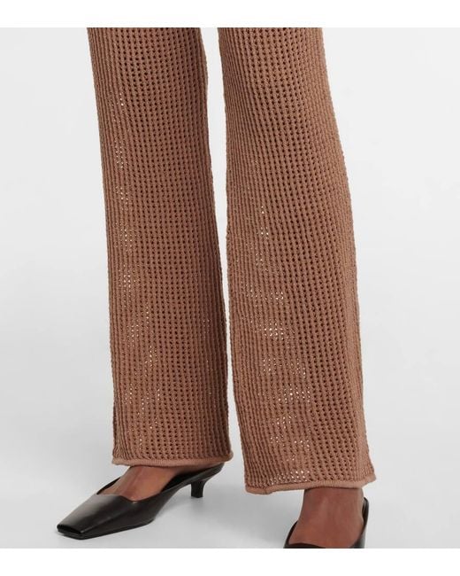 Nanushka Brown Kaela Crochet High-Rise Flared Pants