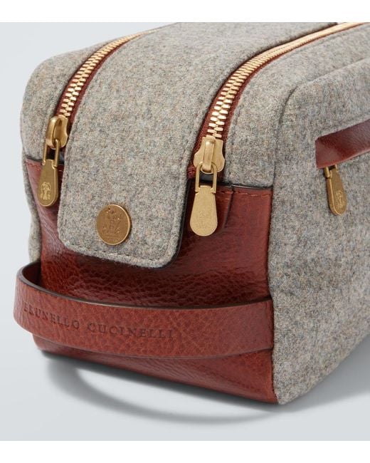 Brunello Cucinelli Gray Leather-Trimmed Toiletry Bag for men