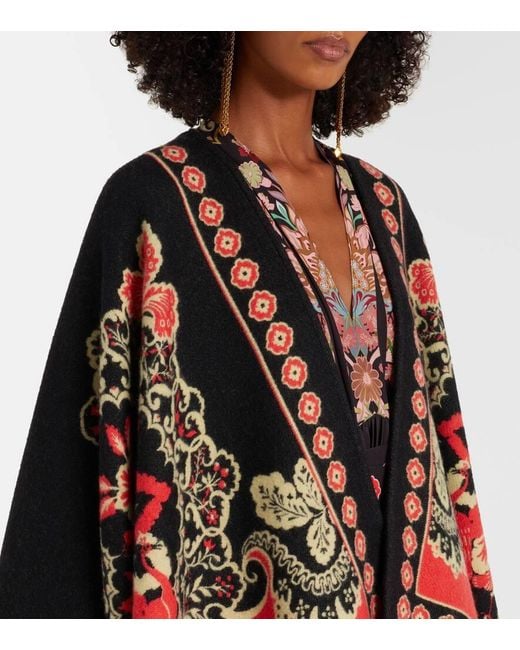 LaDoubleJ Red Soul Printed Wool And Silk Poncho