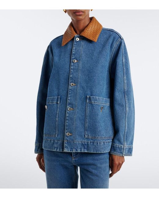 Bottega Veneta Blue Intrecciato Oversized Denim Jacket