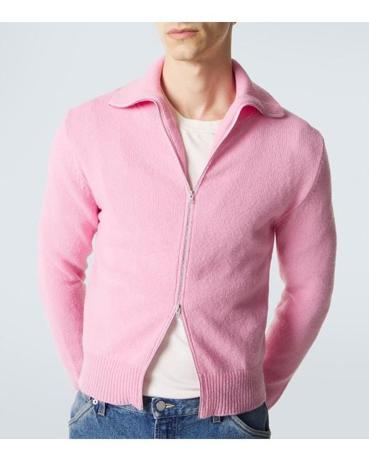 Jil Sander Pink Wool-Blend Zip-Up Sweater for men