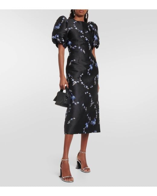 Ganni Black Floral-jacquard Midi Dress