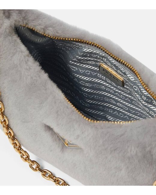 Prada Gray Re-Edition 2005 Shearling Shoulder Bag