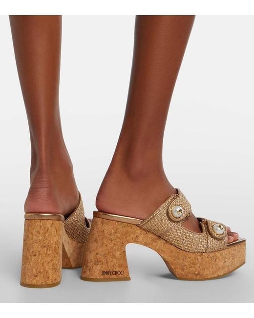 Jimmy Choo Brown Fayence Raffia-Effect Platform Sandals
