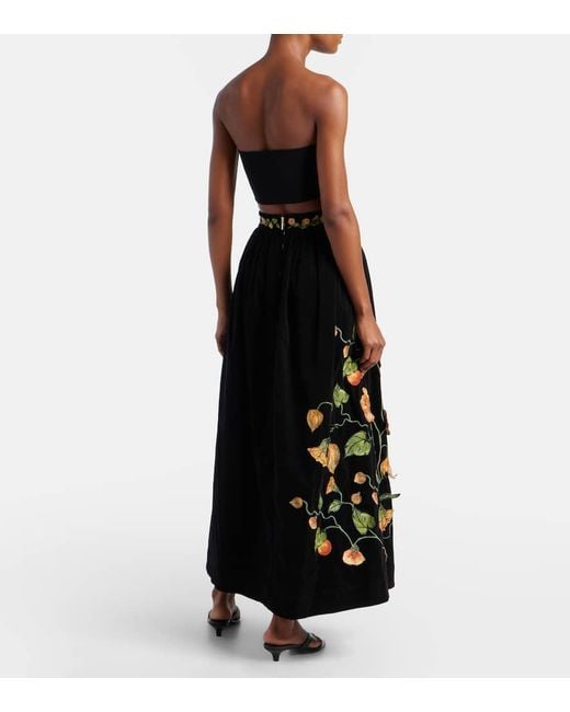 Agua Bendita Black Tangelo Embroidered Cotton-Blend Maxi Skirt
