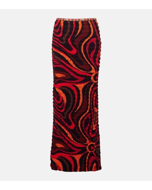 Emilio Pucci Red Occhi Smocked Maxi Skirt