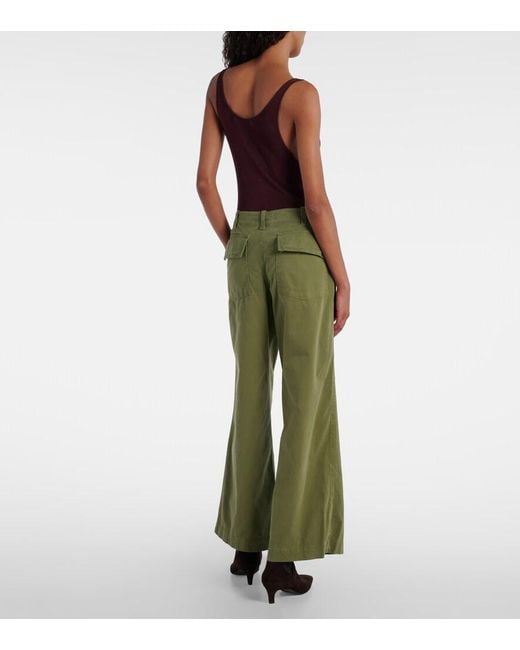 Nili Lotan Green Leon Mid-Rise Cotton Twill Wide-Leg Pants