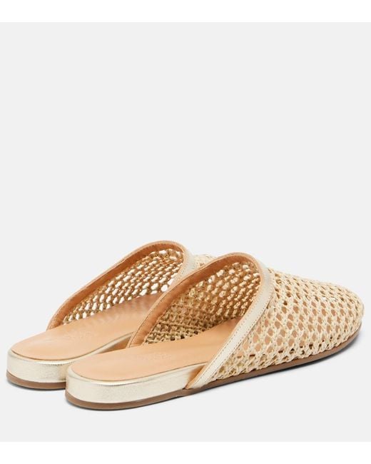 Ancient Greek Sandals Natural Leather-Trimmed Raffia Mules