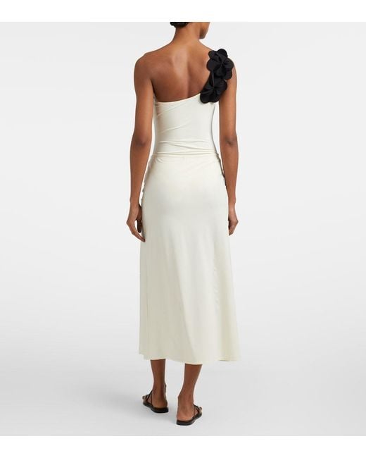 Karla Colletto White Tess Floral-Applique Midi Skirt