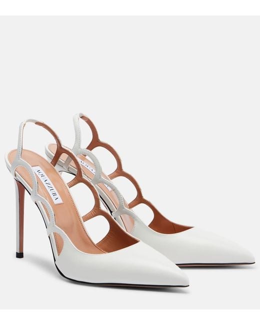 Aquazzura White Endless Love 105 Leather Slingback Pumps