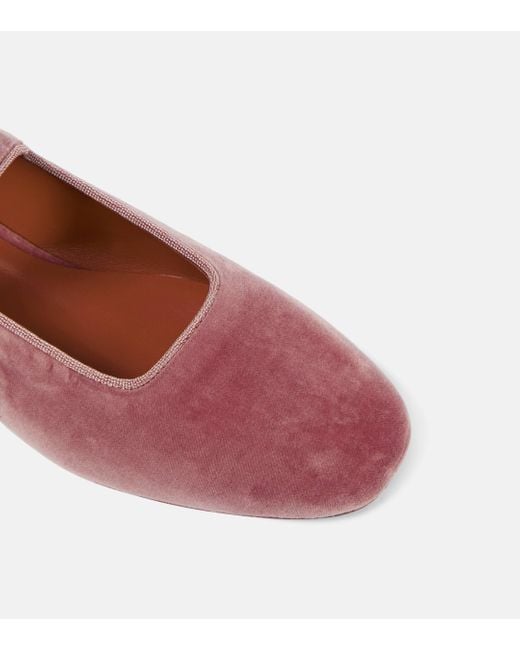 Le Monde Beryl Pink Velvet Mary Jane Ballet Flats