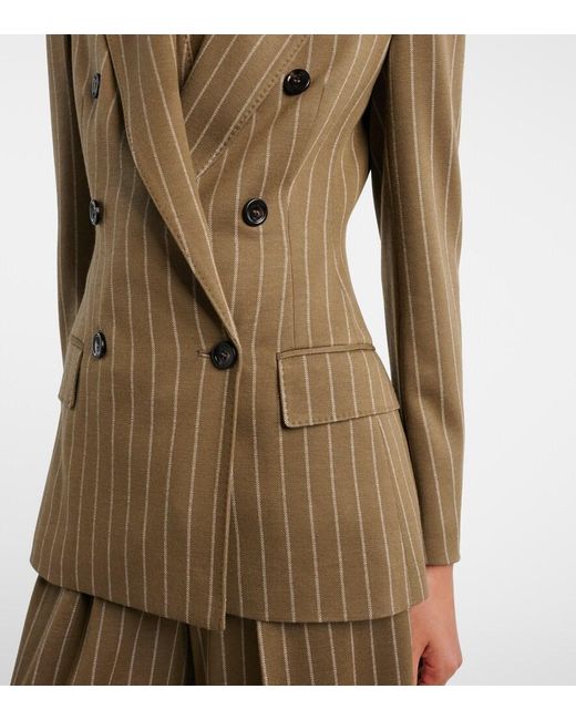 Max Mara Green Balta Pinstripe Double-Breasted Blazer