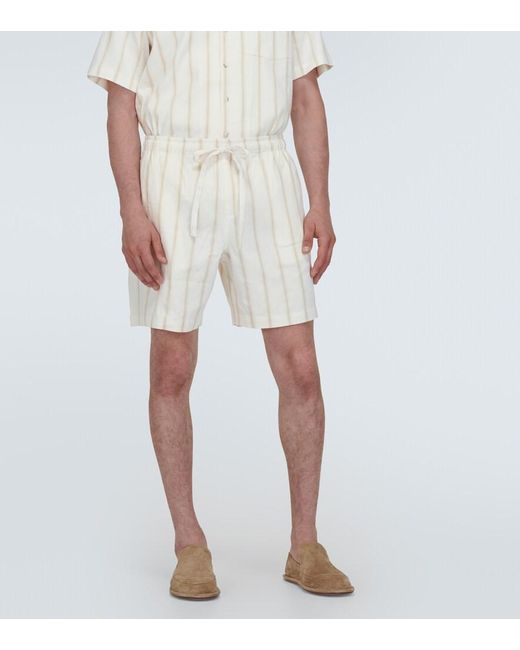 Commas White Striped Linen-Blend Shorts for men