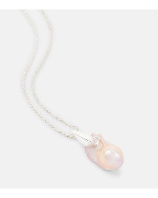 Bottega Veneta White Sterling Necklace With Freshwater Pearl