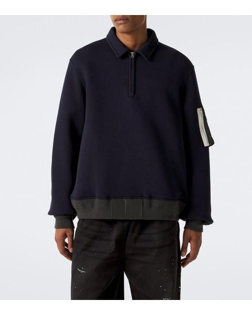 Sacai Blue Cotton-Blend Polo Sweatshirt for men