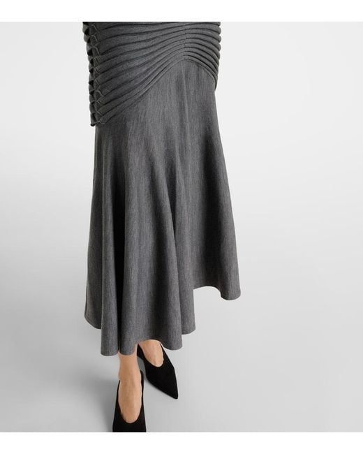 Alaïa Gray Maxikleid Aus Wolle Mit Falten