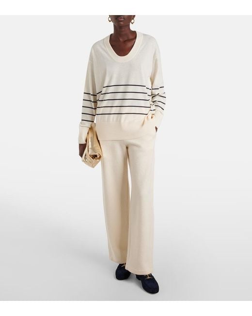 Max Mara White Levante Striped Cotton And Silk Sweater