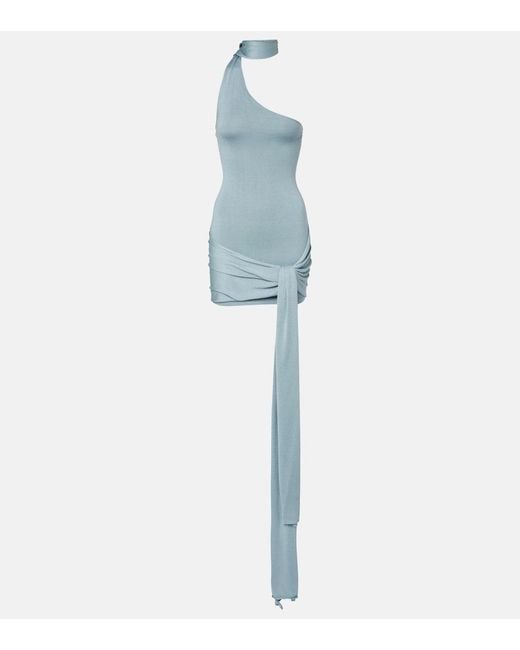 AYA MUSE Blue Scarf-Detail Silk-Blend Jersey Minidress