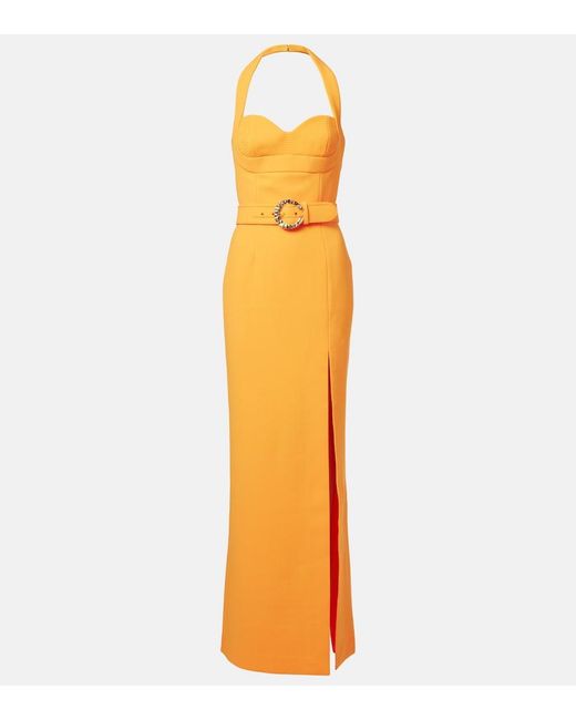 Rebecca Vallance Metallic Belted Halterneck Crepe Maxi Dress