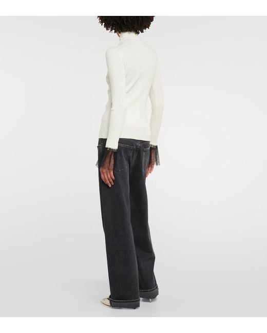 RED Valentino White Ribbed-Knit Wool-Blend Top