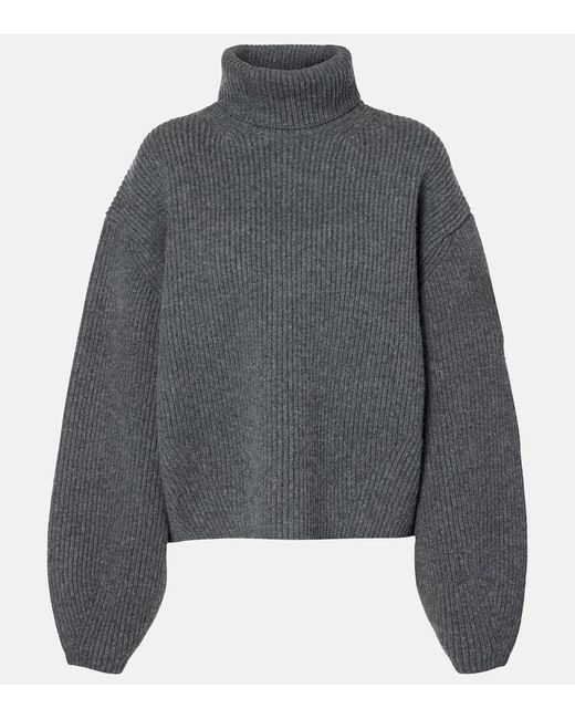 Totême  Gray Ribbed-Knit Wool-Blend Turtleneck Sweater