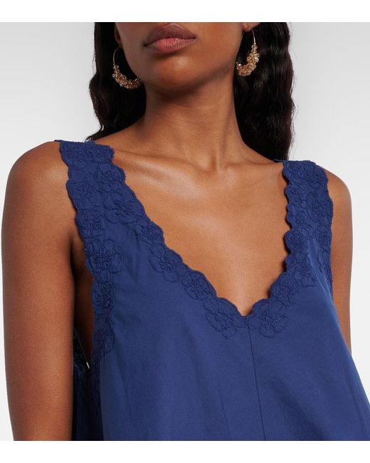 Juliet Dunn Blue Floral Embroidered Cotton Poplin Minidress