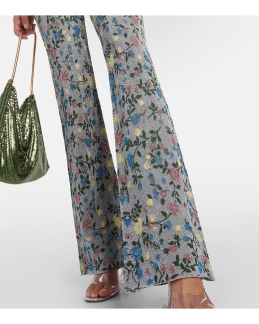 Rabanne Gray Metallic Floral High-rise Flared Pants