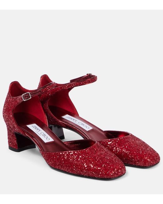 Jimmy Choo Red Pixie 45 Glitter Pumps