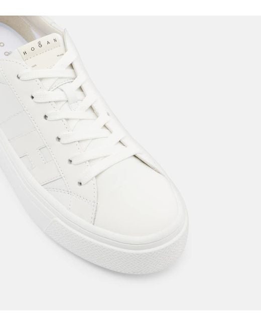 Hogan White H705 Allacciato H Leather Platform Sneakers