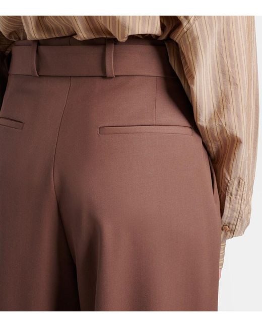 Dries Van Noten Brown Belted Wool Gabardine Wide-Leg Pants