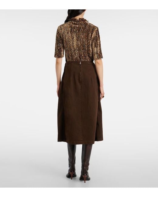 Dries Van Noten Brown Draped Denim Midi Skirt