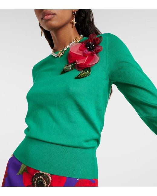 Dolce & Gabbana Green Verzierter Pullover aus Seide