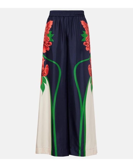 LaDoubleJ Blue Floral Silk Palazzo Pants