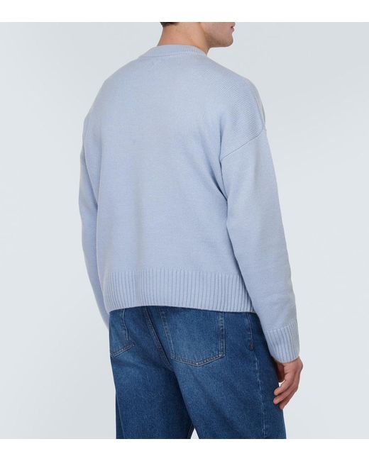 Pullover cropped in lana e cashmere di AMI in Blue da Uomo